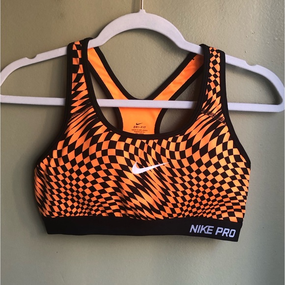 Nike Women's Pro Classic Padded Wrap Check Bra Orange Size: M - Picture 1 of 12